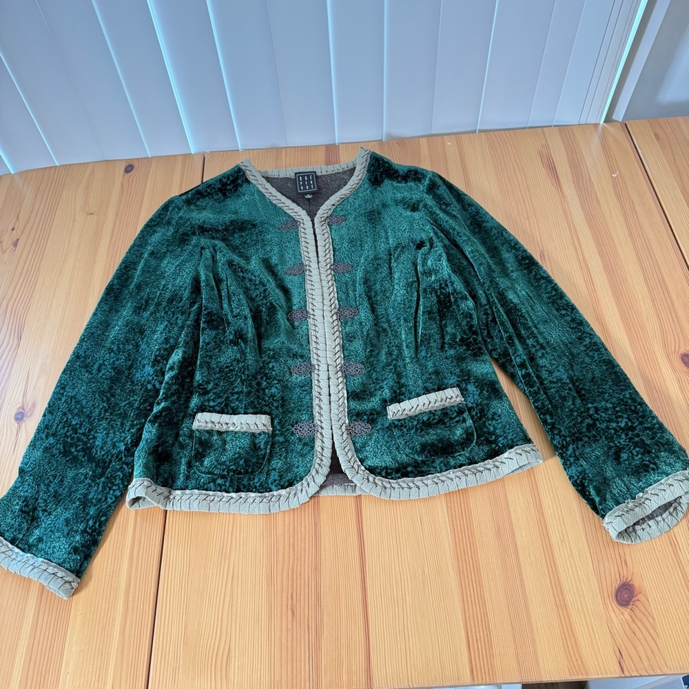 Due Per Due  Rayon Silk green Velvet Blazer Victorian Steampunk 6